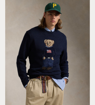 Polo Ralph Lauren Pull en coton et lin avec motif « Polo Bear » bleu marine