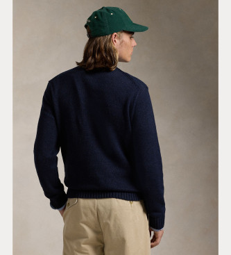 Polo Ralph Lauren Pull en coton et lin avec motif « Polo Bear » bleu marine
