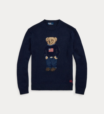 Polo Ralph Lauren Pull en coton et lin avec motif « Polo Bear » bleu marine