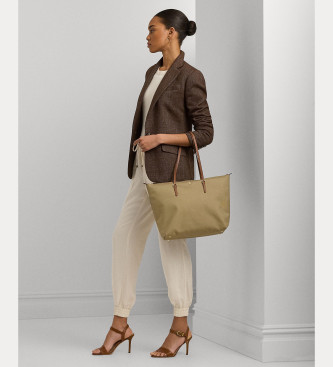 Lauren Ralph Lauren Keaton velika najlonska tote torba bež barve