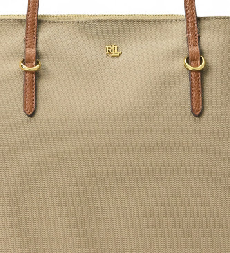 Lauren Ralph Lauren Keaton velika najlonska tote torba bež barve