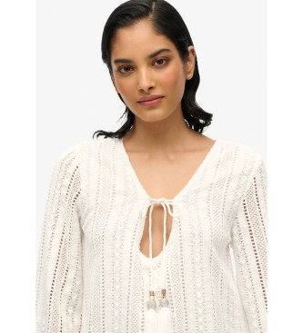 Superdry Biała mini sukienka z koronką Ibiza