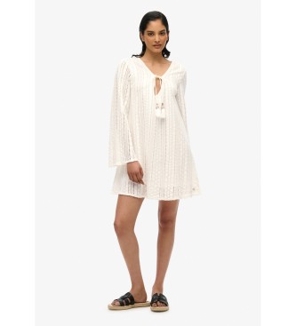 Superdry Biała mini sukienka z koronką Ibiza