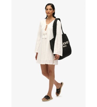 Superdry Biała mini sukienka z koronką Ibiza