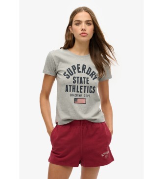 Superdry Grå, figursydd T-shirt med tryck i Athletic-stil