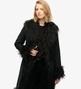 Superdry Lang afghansk frakke i sort