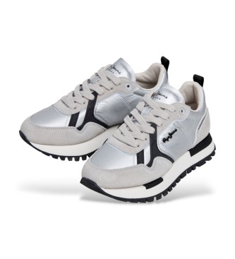Pepe Jeans Ari Shine-skor i läder, silverfärgade
