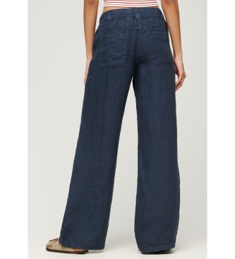 Superdry Pantalon en lin taille basse bleu marine