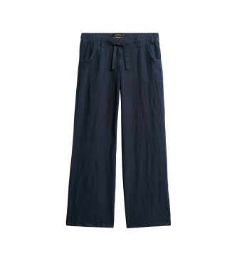 Superdry Pantalon en lin taille basse bleu marine