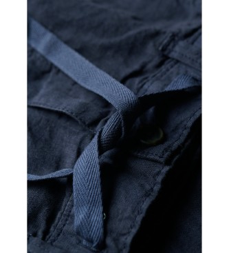 Superdry Pantalon en lin taille basse bleu marine