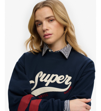 Superdry Majica z dolgimi rokavi Varsity Script Loose, temno modra
