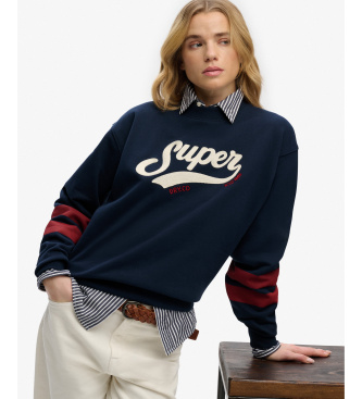 Superdry Majica z dolgimi rokavi Varsity Script Loose, temno modra