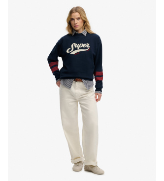 Superdry Majica z dolgimi rokavi Varsity Script Loose, temno modra