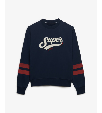 Superdry Majica z dolgimi rokavi Varsity Script Loose, temno modra