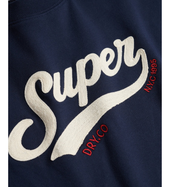Superdry Majica z dolgimi rokavi Varsity Script Loose, temno modra