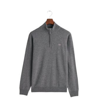 Gant Baumwollpullover mit halbem Reißverschluss, Casual-grau