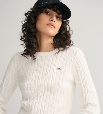 Gant Weißer Pullover mit Rundhalsausschnitt