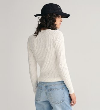 Gant Weißer Pullover mit Rundhalsausschnitt