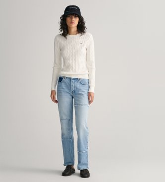 Gant Weißer Pullover mit Rundhalsausschnitt