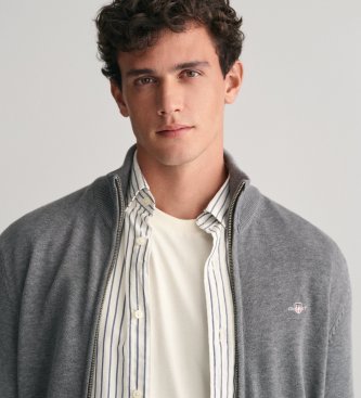 Gant Bawe?niany kardigan casual na zamek b?yskawiczny szary