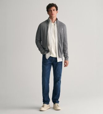 Gant Bawe?niany kardigan casual na zamek b?yskawiczny szary