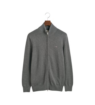 Gant Bawe?niany kardigan casual na zamek b?yskawiczny szary