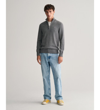 Gant Jersey de algodón con media cremallera Casual gris oscuro