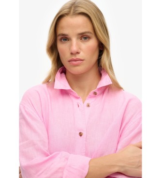 Superdry Casual pink linen shirt with a boyfriend cut