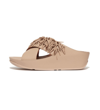 Fitflop Sandalias de piel Rumba Beaded Cross slides beige