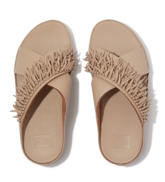 Fitflop Sandalias de piel Rumba Beaded Cross slides beige