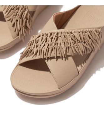 Fitflop Sandalias de piel Rumba Beaded Cross slides beige