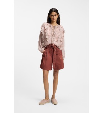 BOSS Shorts de algodón elástico con cinturón calado granate