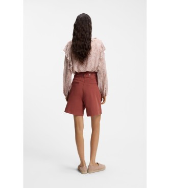 BOSS Shorts de algodón elástico con cinturón calado granate