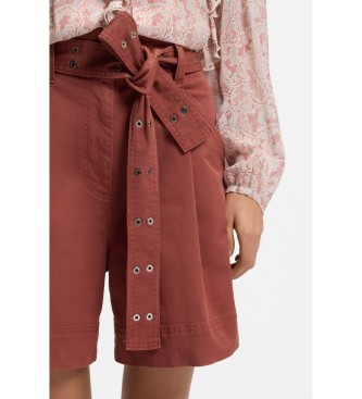 BOSS Shorts de algodón elástico con cinturón calado granate