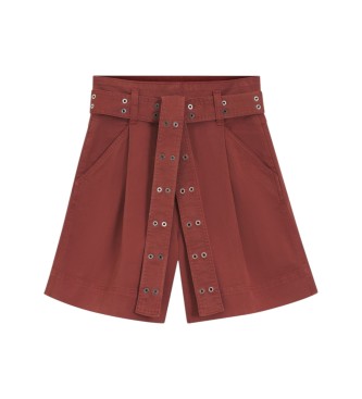 BOSS Shorts de algodón elástico con cinturón calado granate