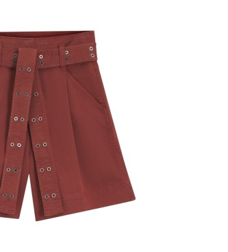 BOSS Shorts de algodón elástico con cinturón calado granate
