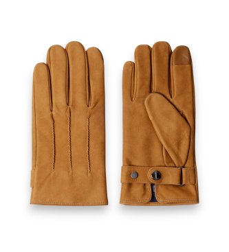 Hackett London Guantes de piel Commuter Nubuck Touch marrón