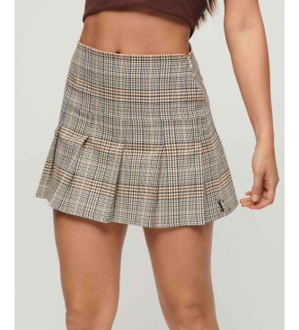 Superdry Brun vintage-plisserad minikjol i tweed