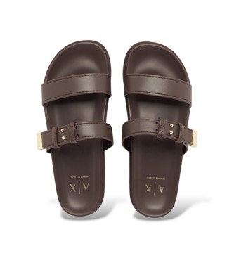 A|X Armani Exchange Brązowe sandały typu sabot