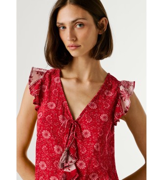 Pepe Jeans Czerwony top z kryształu