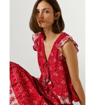 Pepe Jeans Czerwony top z kryształu