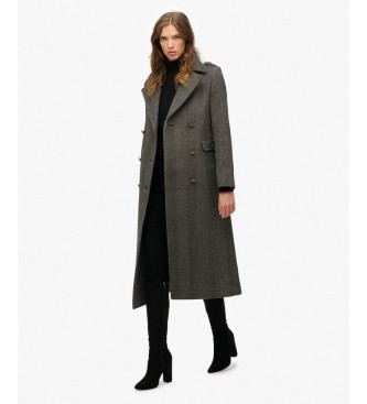 Superdry Zwarte jas met dubbele knoopsluiting van wolmix