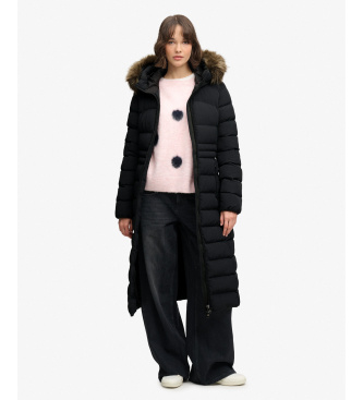 Superdry Casaco com capuz Hooded Faux Fur Fuji Longline preto