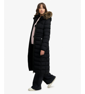 Superdry Casaco com capuz Hooded Faux Fur Fuji Longline preto