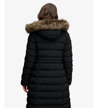 Superdry Casaco com capuz Hooded Faux Fur Fuji Longline preto