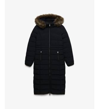 Superdry Casaco com capuz Hooded Faux Fur Fuji Longline preto