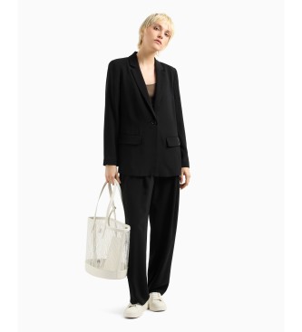 A|X Armani Exchange Blazer casual de color sólido con un solo botón y solapa con muescas de manga larga negro  