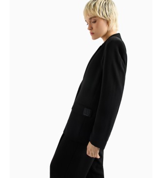 A|X Armani Exchange Blazer casual de color sólido con un solo botón y solapa con muescas de manga larga negro  