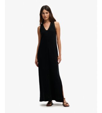 Superdry Robe longue à bretelles ajourée noire