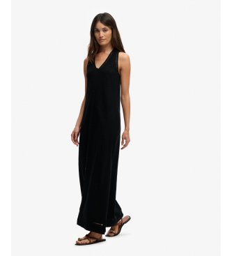 Superdry Robe longue à bretelles ajourée noire